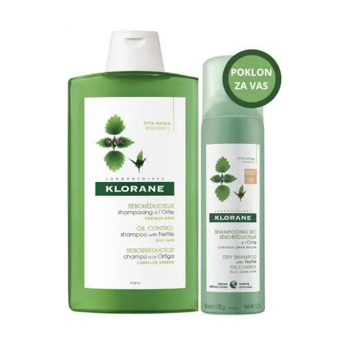 Klorane Šampon s koprivom + Suhi šampon GRATIS 400ml