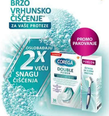 COREGA DOUBLE POWER tablete a 36, Dvostruko snažnije čišćenje i poklon četkica za zubnu protezu