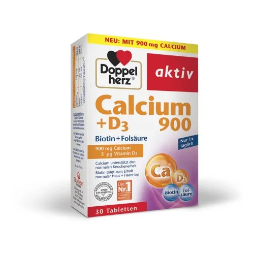 DOPPELHERZ Calcium+D3+Biotin+Folna kiselina 30 tableta, Dodatak prehrani doprinosi zdravlju kostiju, kože i kose