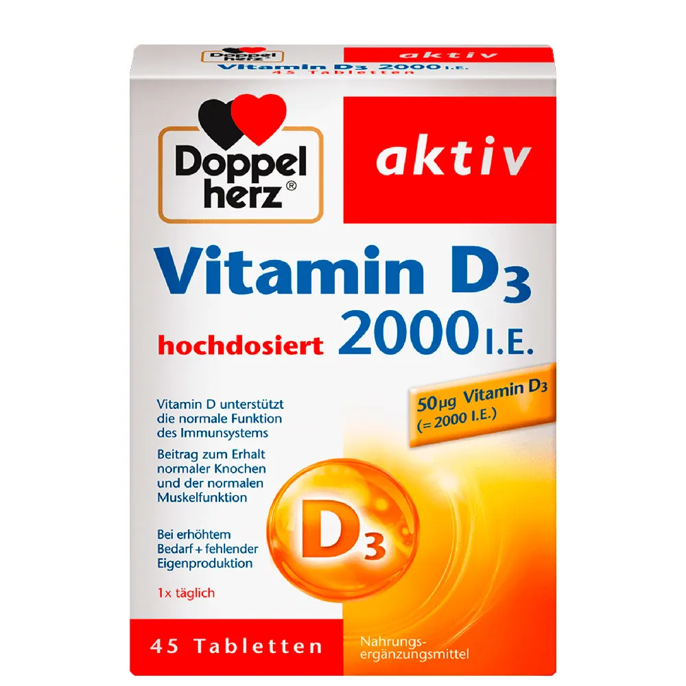 DOPPELHERZ Vitamin D3 2000 IU 45 tableta, Dodatak prehrani sa visokom dozom vitamina D3