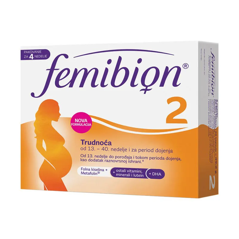 FEMIBION ZA TRUDNICE 2 tablete-kapsule a 28+28, Od 13.-40. nedjelje trudnoće i za period dojenja