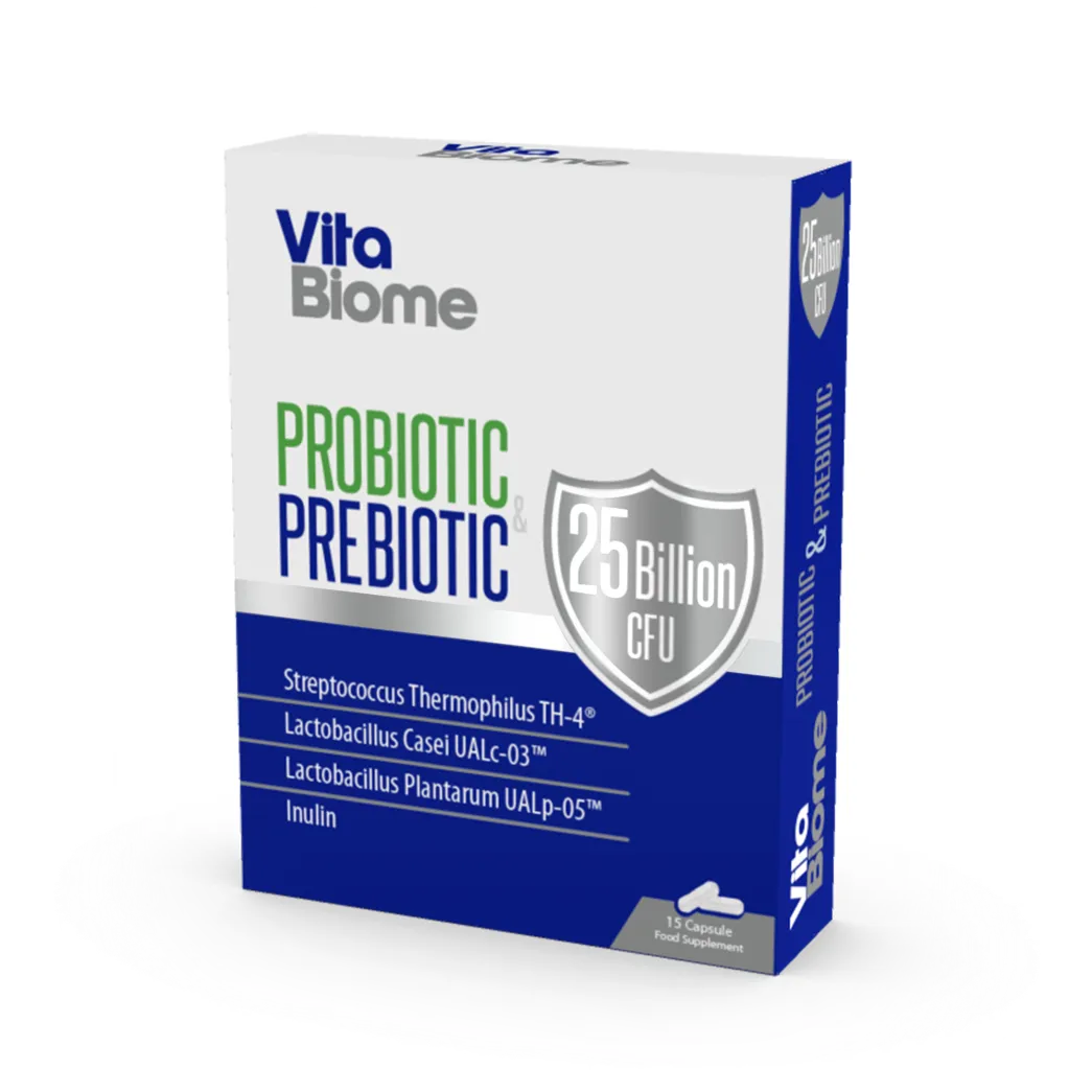 VitaBiome PROBIOTIC PREBIOTIC kapsule a 15, Za ravnotežu crijevnog mikrobioma koja direktno utiče na proizvodnju hormona sreće, te smanjuje anksioznost