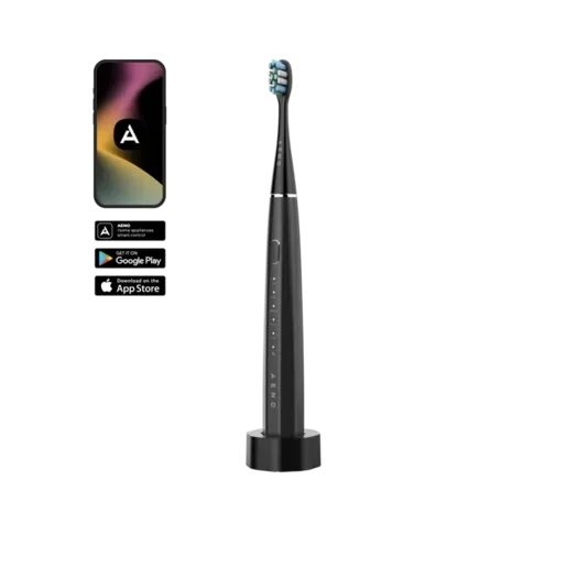AENO SMART Sonic električna četkica DB2S: crna, 4 moda+8smart, bežično punjenje; 3 glave; putna torbica; 46000 rpm, 90 dana bez punjenja; IPX7