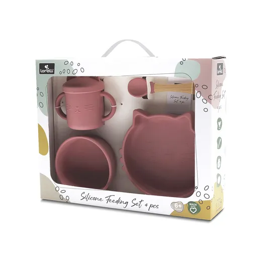 LORELLI silikonski set za hranjenje 4 kom sa vakumskim dnom Pink Deep Natural