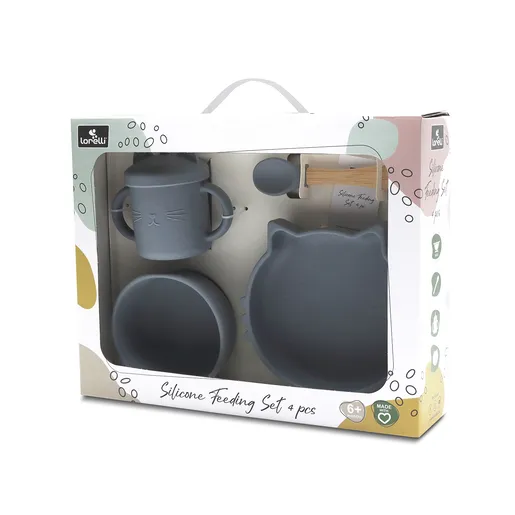 LORELLI silikonski set za hranjenje 4 kom sa vakumskim dnom Grey Natural