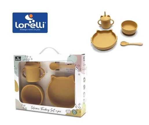 LORELLI silikonski set za hranjenje 4 kom sa vakumskim dnom Yellow Natural