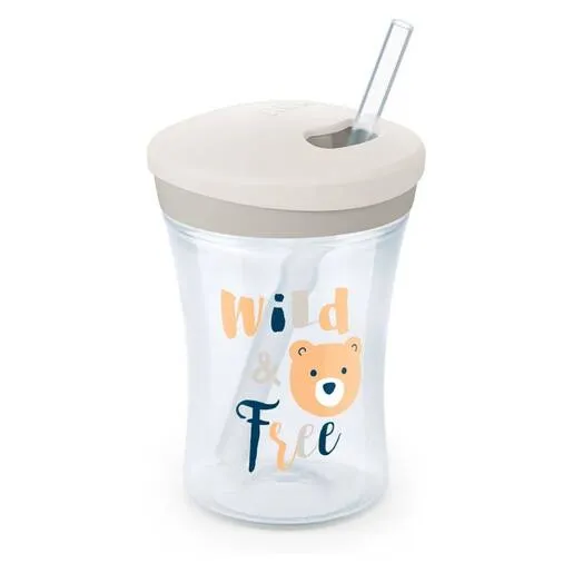 NUK Evolution Action Cup čaša sa slamkom, 230 ml, 12+ mj., siva