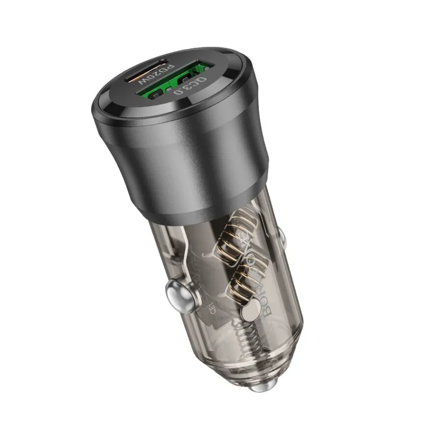 Auto Punjač BOROFONE BZ25 Journey PD38W USB + Type-C car transparent black