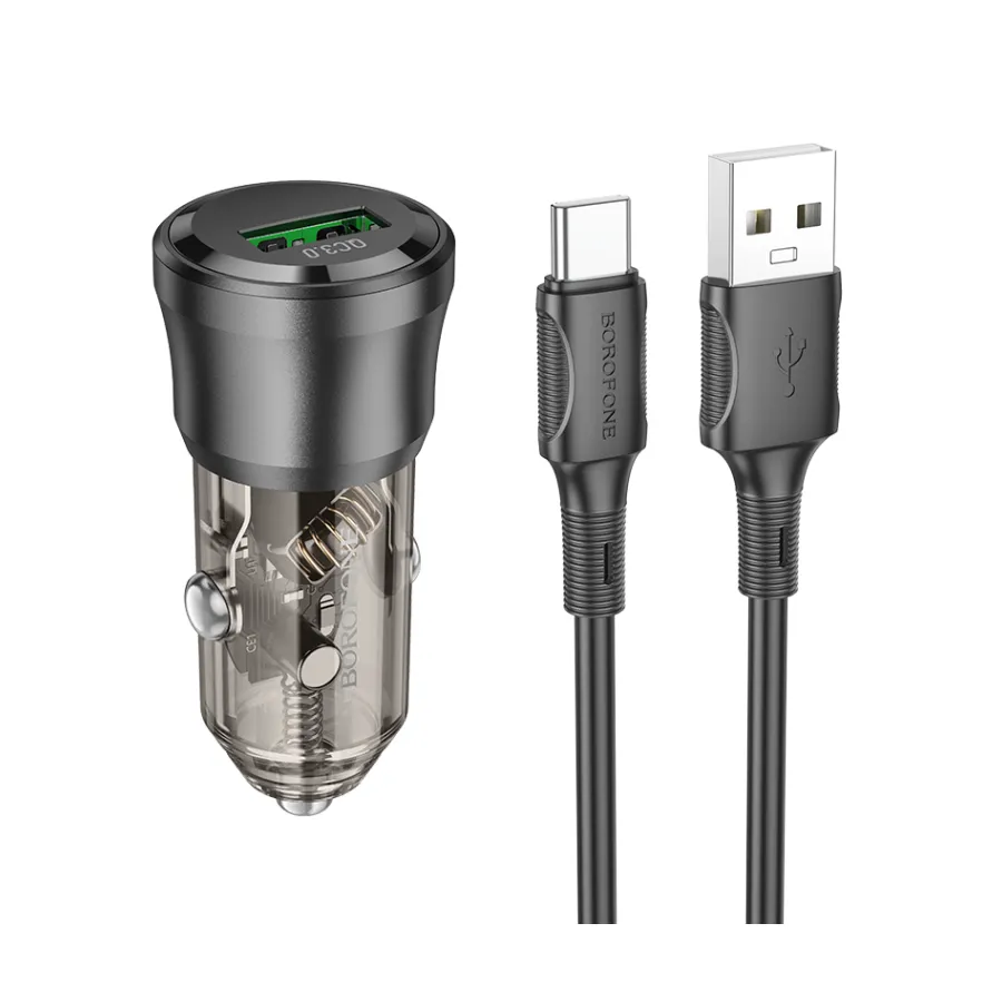 Auto Punjač USB BOROFONE BZ23 Noble single-port QC3.0 car USB set transparent black