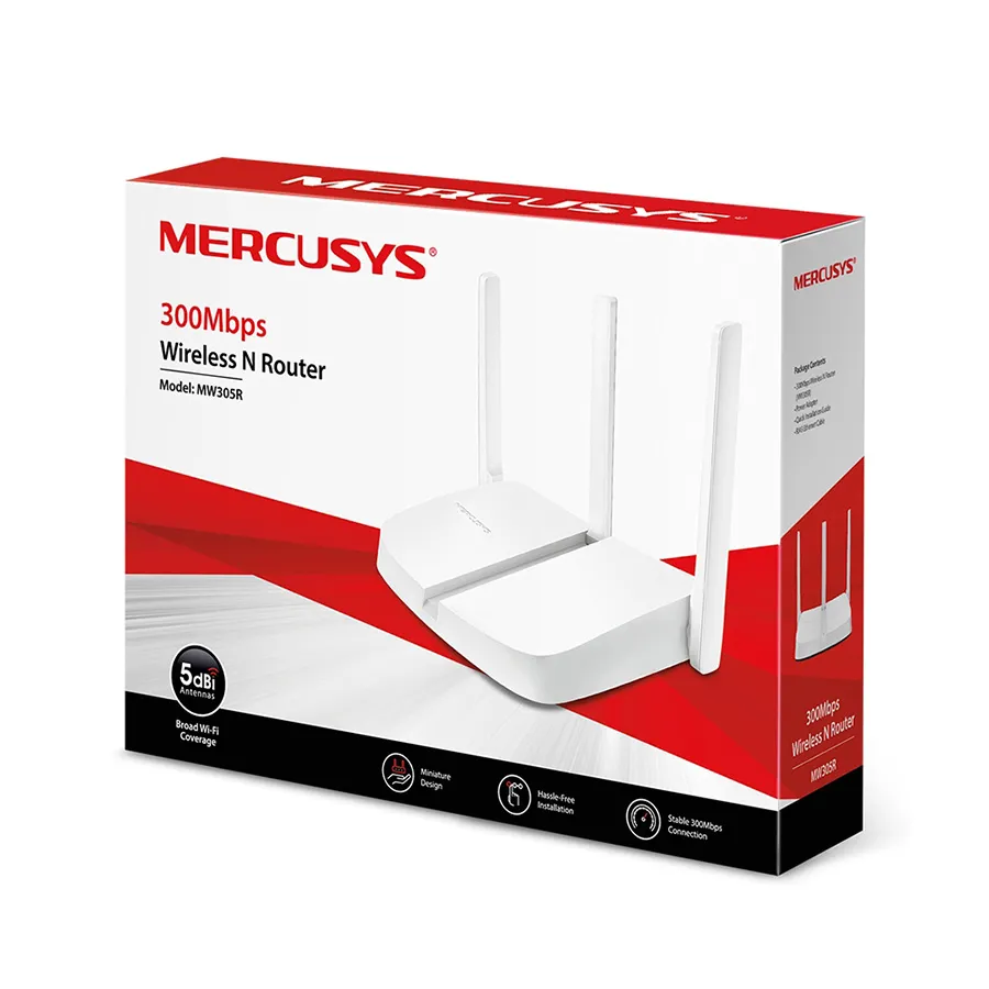 ROUTER Mercusys MW305R  300Mbps, 3x5dBi fixed omni directional antennas, 4×10/100Mbps LAN ports, IEEE 802.11n, IEEE 802.11g, IEEE 802.11b, 2.4GHz, CE,