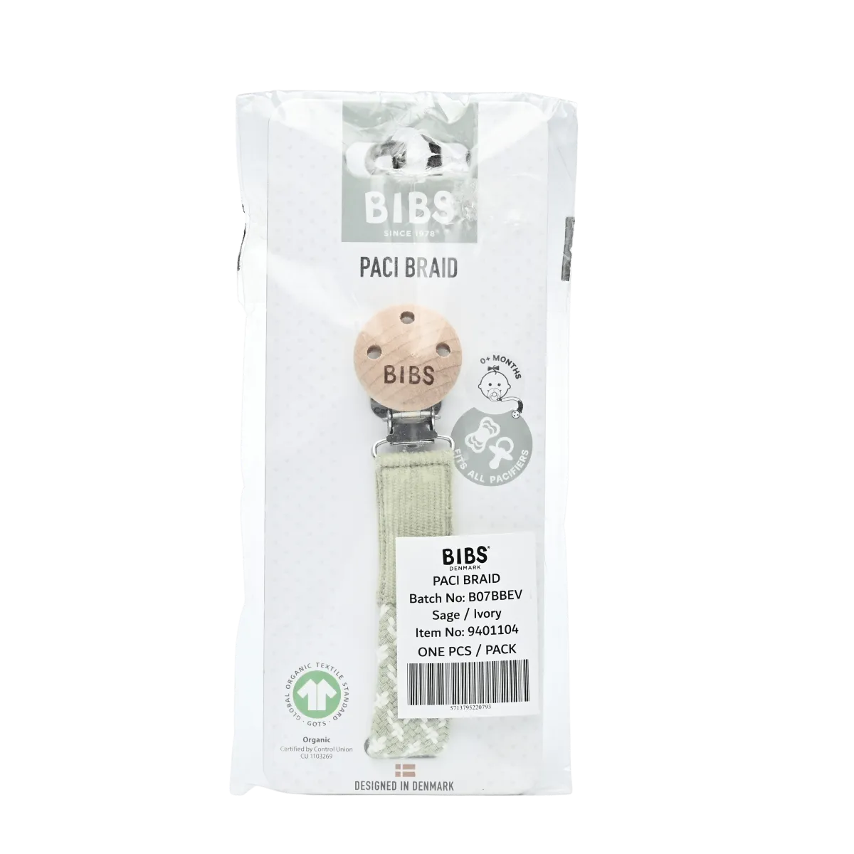 BIBS paci braid sage ivory