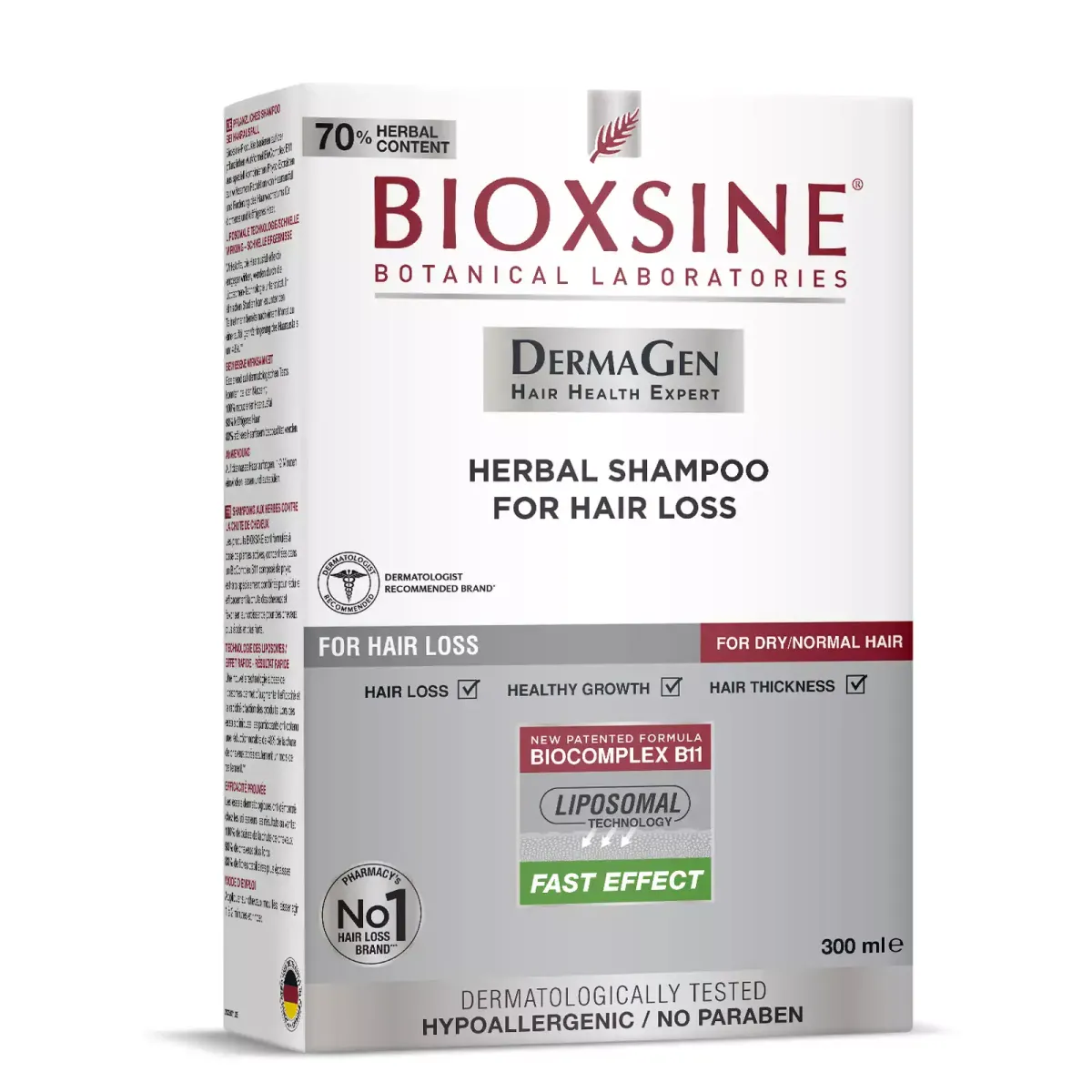 Bioxsine DermaGen Herbal šampon protiv opadanja za suhu i normalnu kosu 300 ml