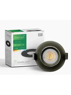 Downlight LED 5W 400LM 3CCT 3000K-4000K-6500K crni Green Tech