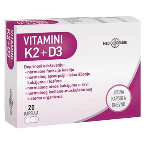 Vitamini K2+D3 Medicodomus, 20 kapsula