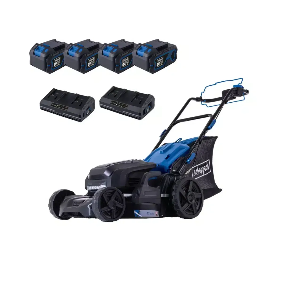 Scheppach aku kosilica samohodna Brushless IXES BC-MP470-X – SET XLx2 4x4Ah