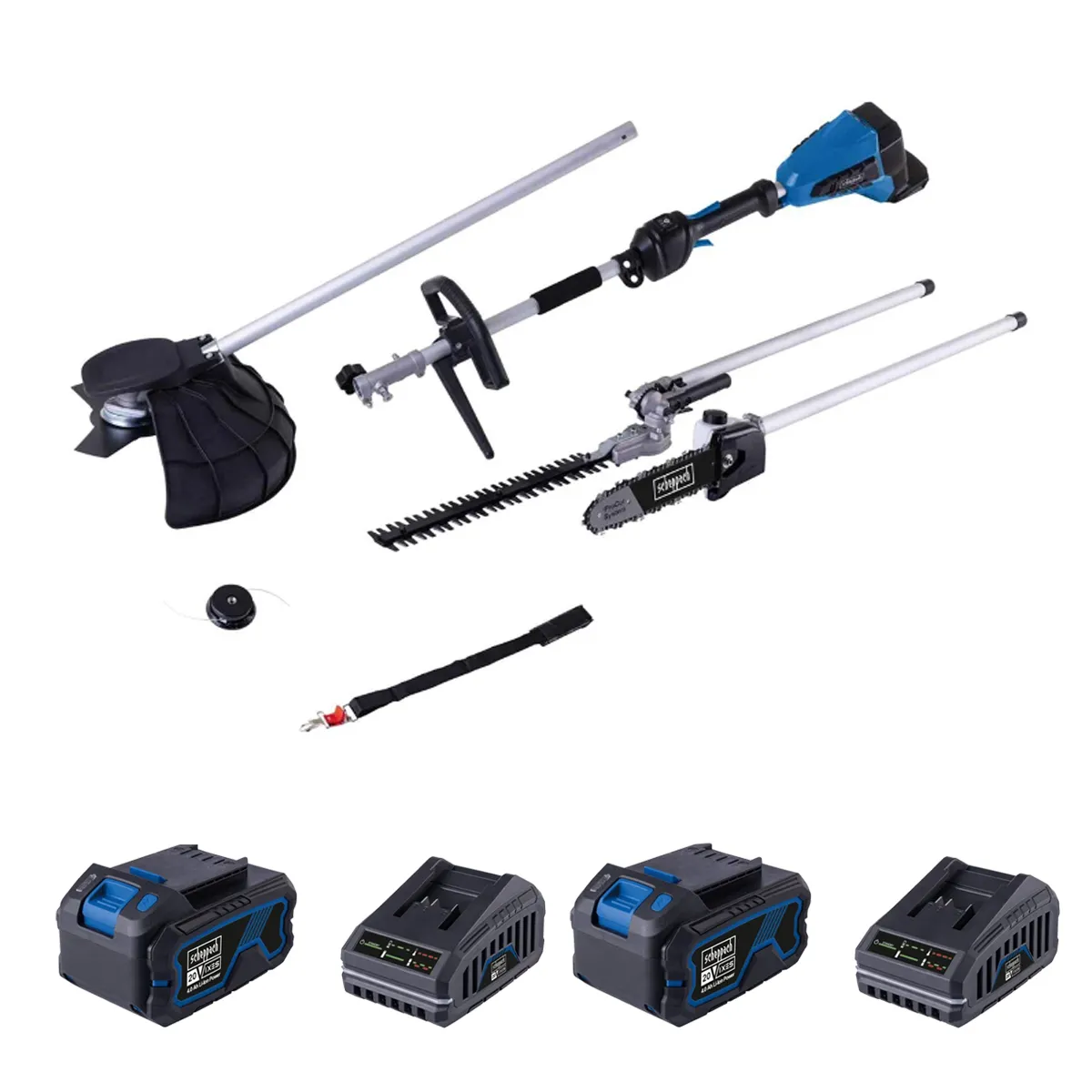 Aku višenamjenski-multifunkcijski trimer Scheppach BC-MFH400-XS4 2x20V IXES Brushless sa 2 baterije 4.0Ah i 2 punjača 2.4A