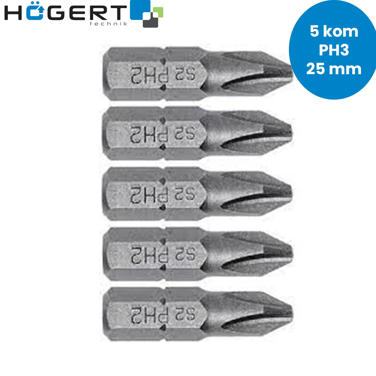 Set bitova za izvijače-šarafcigere Hoegert 5-dijelni 25mm PH3 HT1S303