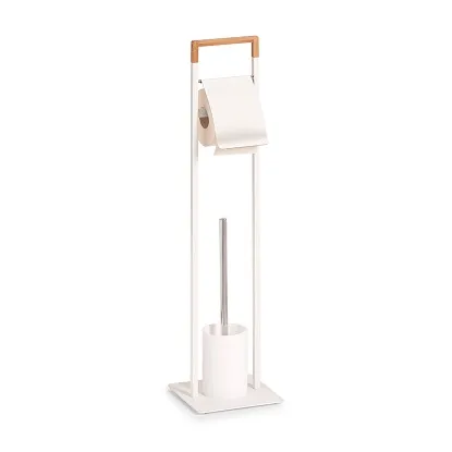 Samostojeća wc garnitura metal/bambus, bijela