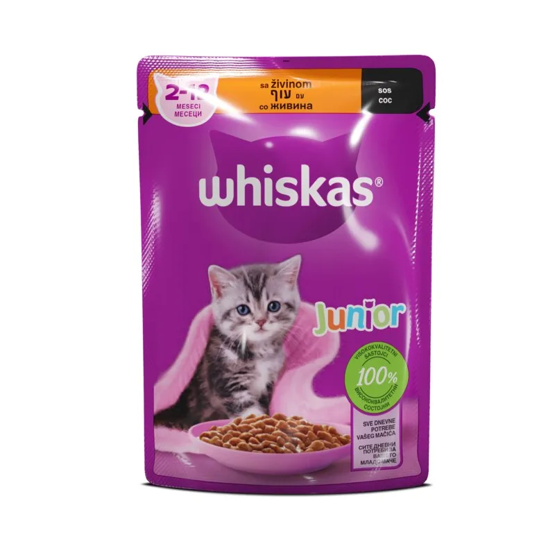 WHISKAS kesica, izbor živine Junior 85g