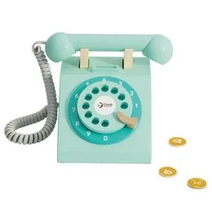 Classic World Drvena igračka Plavi retro telefon