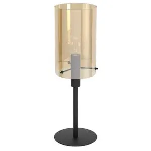 EGLO stona lampa POLVERARA E27 Ø18 cm jantarno staklo crna 39541
