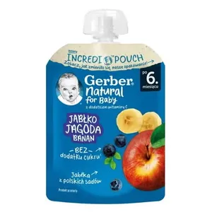 Gerber Pouch Jabuka, Borovnica, Banana 6m+,80g