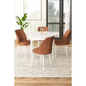 Hanah Home trpezarijski set Rox, sto i 4 stolice, bela / ciglastocrvena