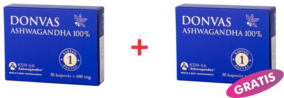 DONVAS® Ashwagandha 100%, 30 kapsula x 600mg (paket 1+1 gratis)