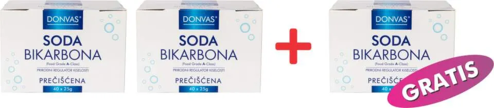 DONVAS® Soda Bikarbona prečišćena, 40 kesica po 25gr (paket 2+1 gratis)