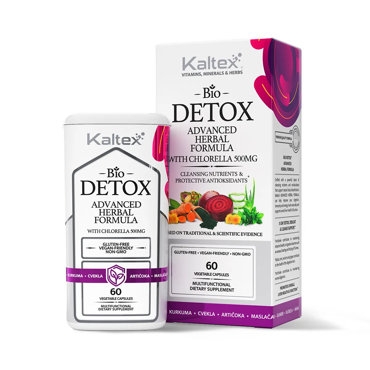 Kaltex Bio-detox Advanced Herbal formula sa hlorelom, 60 kapsula