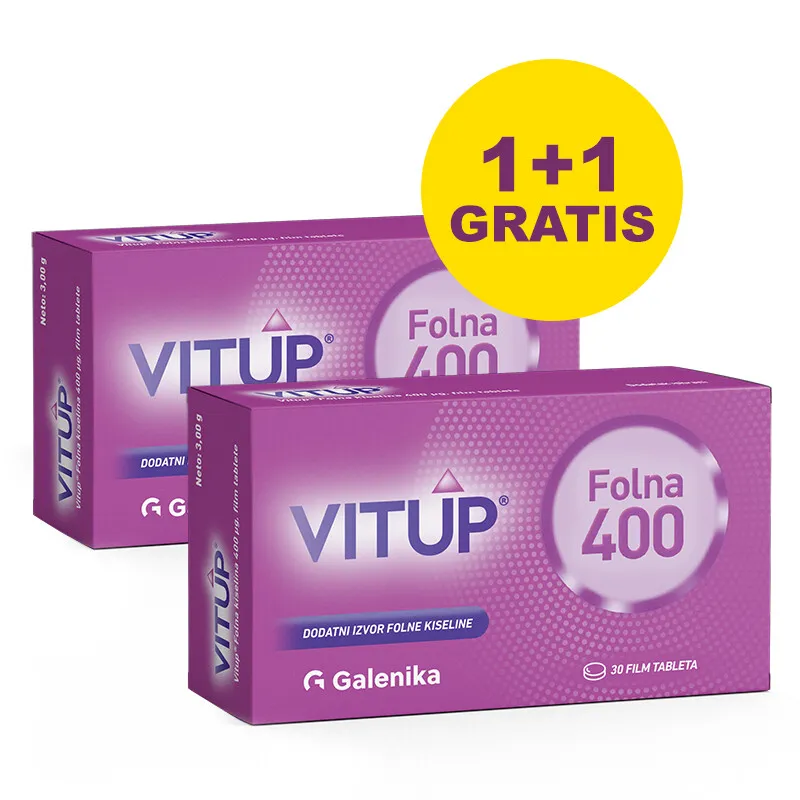 VitUp Folna kiselina 400 µg, 30 film tableta 1+1 GRATIS