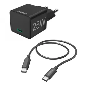 Mini brzi punjac sa USB-C kablom, PD, 25W, 1.5m crni