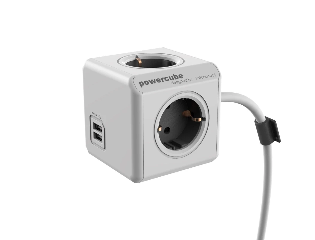 Allocacoc PowerCube (1402/DEEUPC) sivi produžni kabl 4 utičnice+2xUSB 1.5m