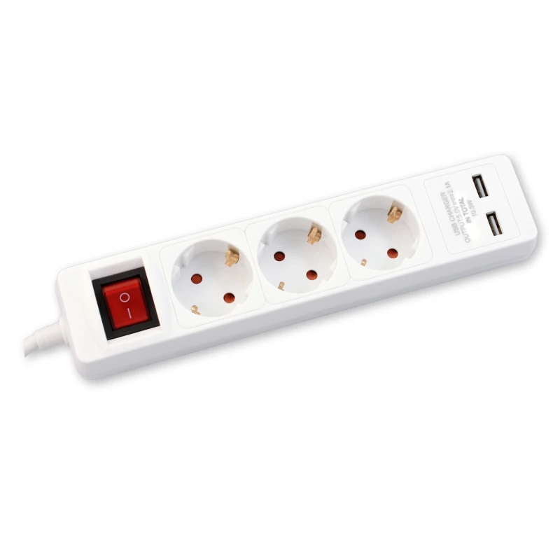 Commel (C234-401) beli produžni kabl 3 utičnice+2xUSB sa sklopkom 16A 250V 1.4m