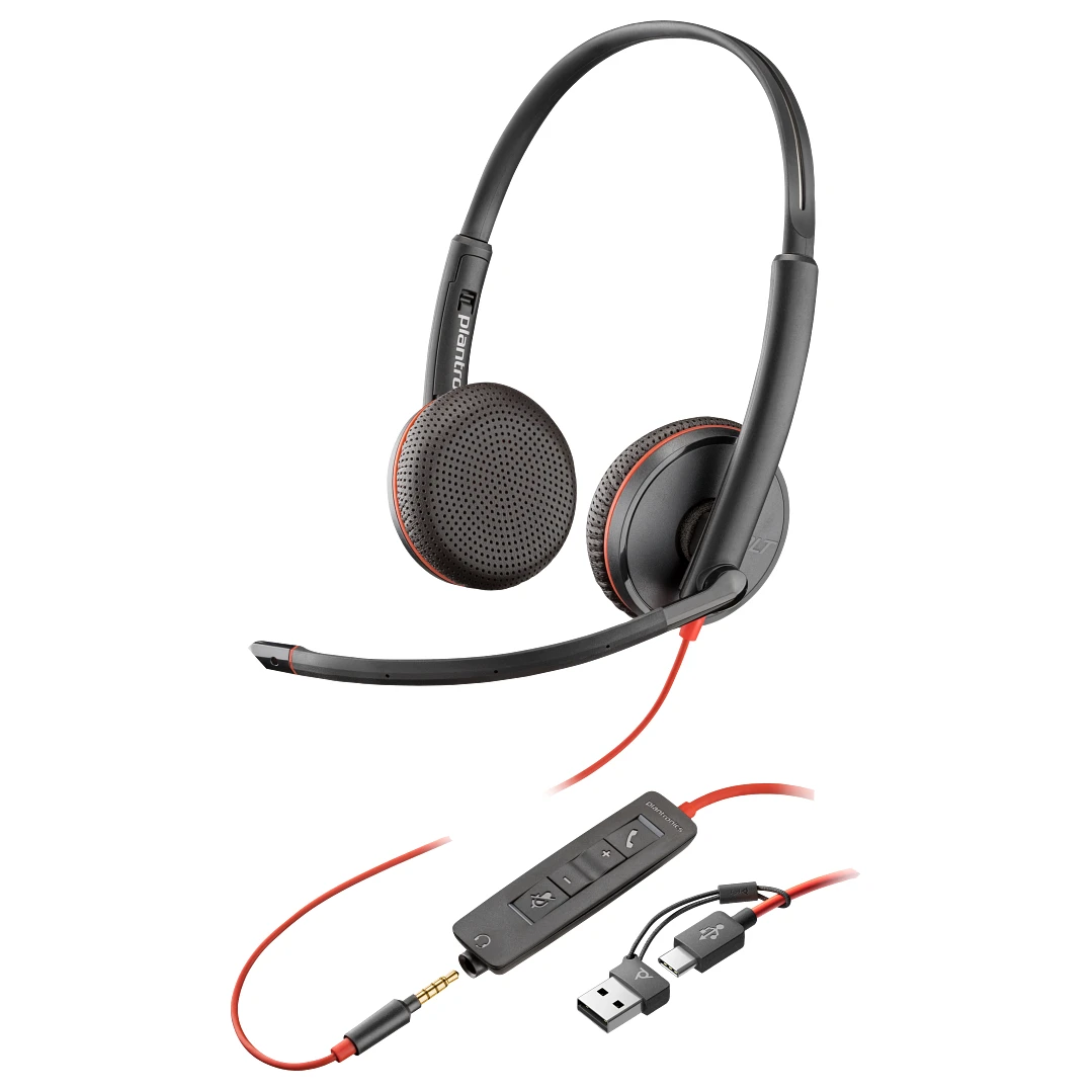 Poly Blackwire 3225 USB-C + 3.5mm+USB-C/A adapter crne slušalice