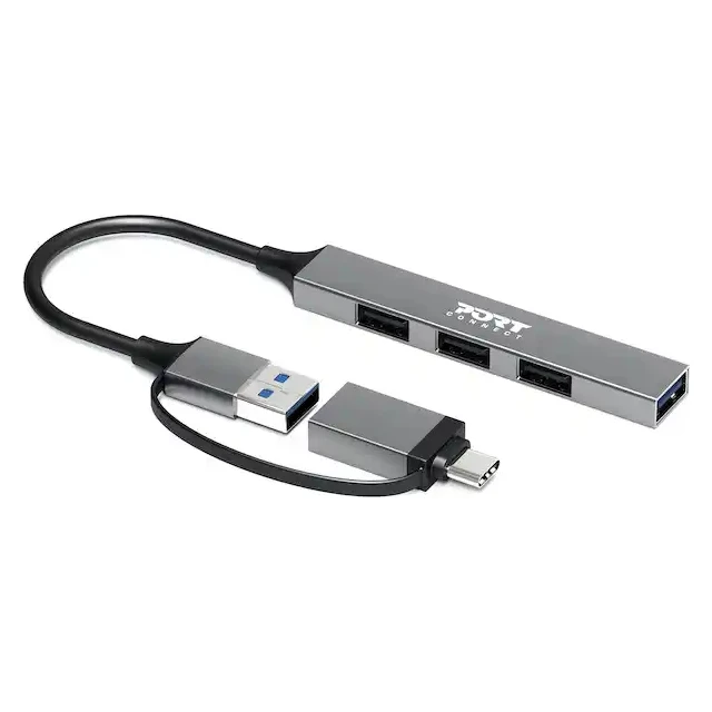 Port Designs USB hub - USB-C/USB-A , 4 USB-A porta, 480 Mbps, slim