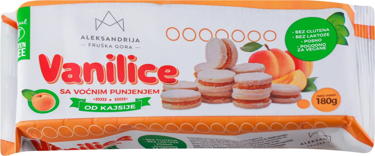 Bezglutenske vanilice sa voćnim punjenjem od kajsije, 180 g