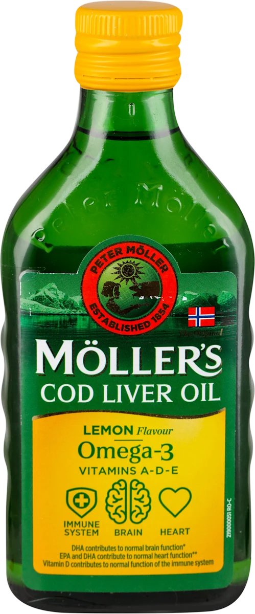 COD LIVER OIL Omega-3 ulje jetre bakalara: Vitamini A-D-E - ukus limun, 250 ml