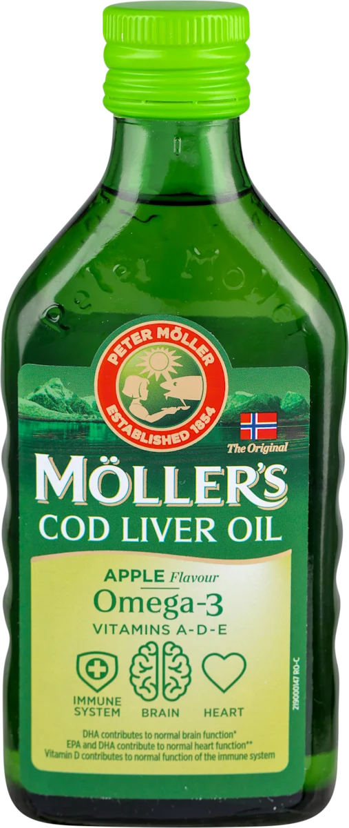 COD LIVER OIL Omega-3 ulje jetre bakalara: Vitamini A-D-E - ukus jabuka, 250 ml
