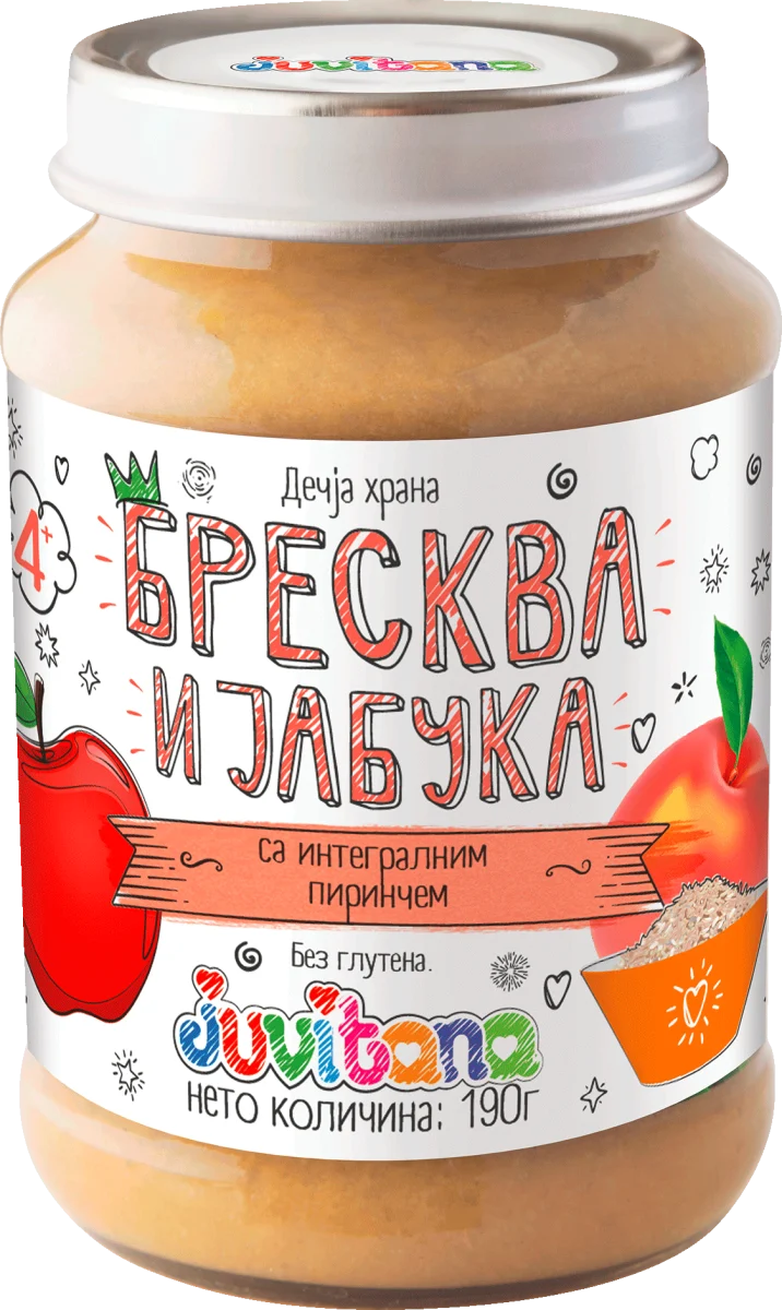 Dečija hrana - breskva i jabuka sa integralnim pirinčem, od 4. meseca, 190 g
