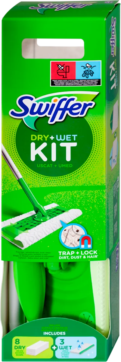 DRY+WET KIT set za brisanje podova (1 džoger, 8 krpa i 3 vlažne maramice), 1 kom
