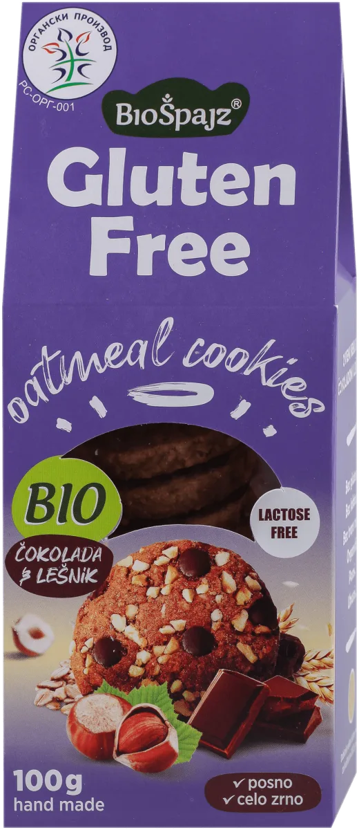 Gluten Free organski ovseni keks - čokolada i lešnik, 100 g