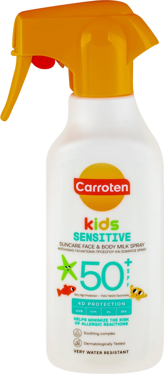 kids SENSITIVE mleko za zaštitu od sunca u spreju, SPF50+, 270 ml