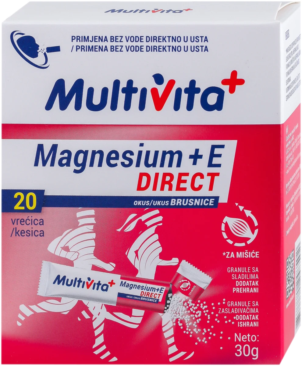 Magnesium + vitamin E DIRECT - ukus brusnica, 20 kesica, 30 g