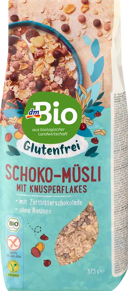 Musli proizvod sa crnom čokoladom, bez glutena, 375 g