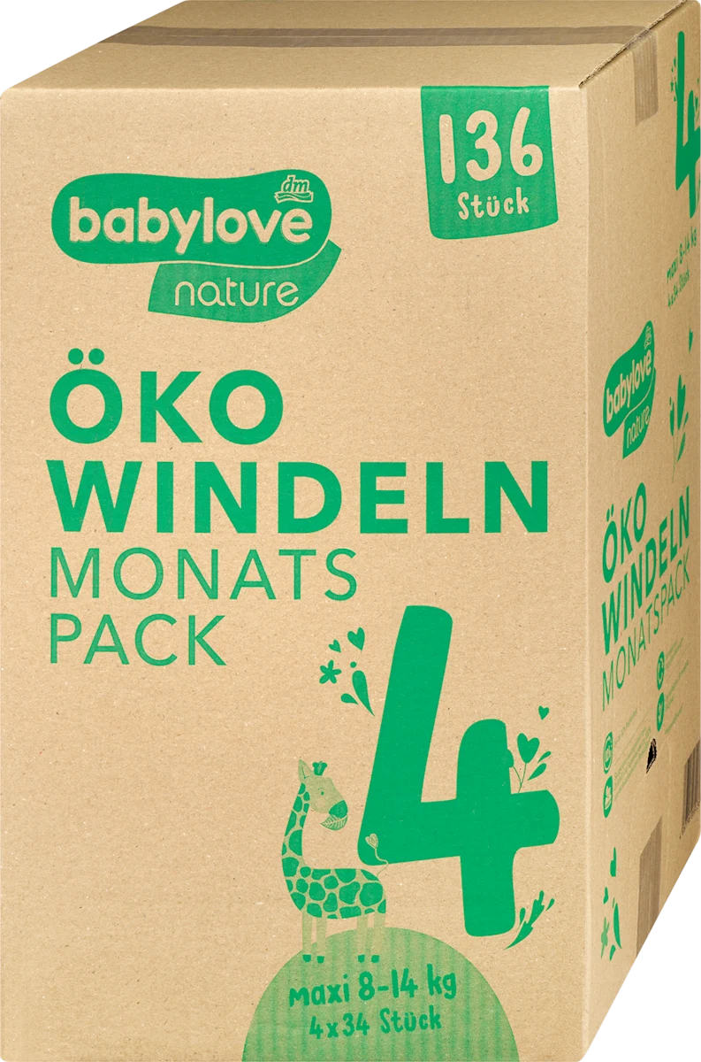 nature pelene, veličina 4 maxi (8-14 kg), mesečno pakovanje: 4 x 34 kom., 136 kom