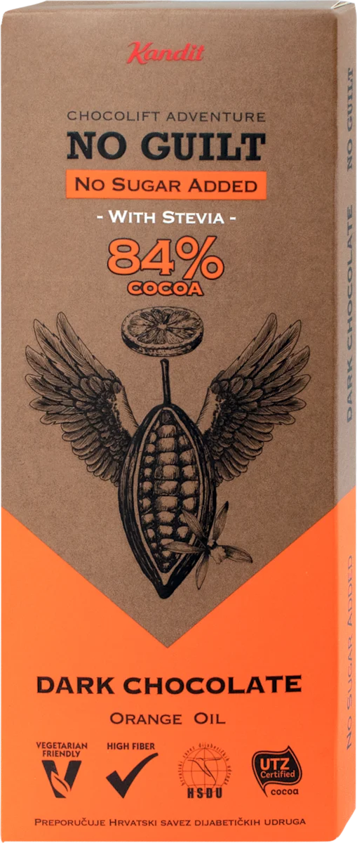 No Guilt tamna čokolada bez dodanog šećera 84 % kakaa, 80 g