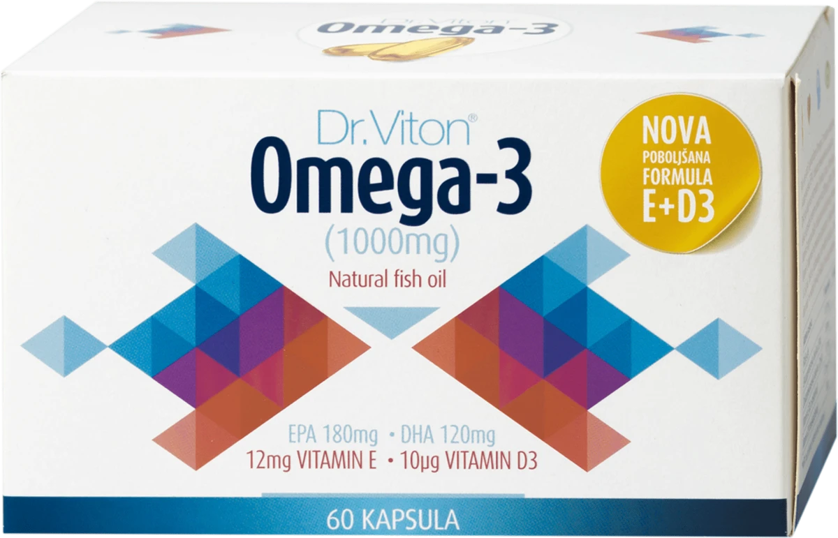 Omega-3 (1000 mg) - prirodno riblje ulje: 12mg Vitamin E + 10µg Vitamin D3, 60 kom