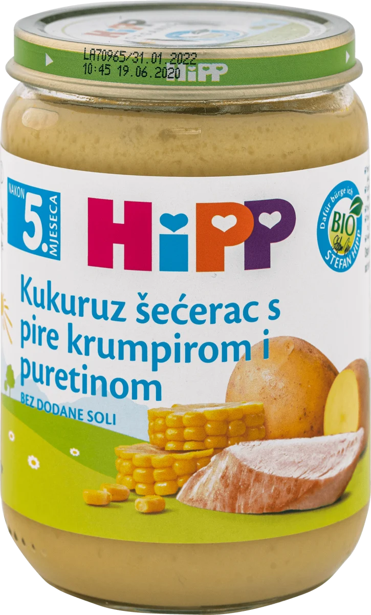 ORGANIC kašica za bebe - kukuruz šećerac sa pire krompirom i ćuretinom, od 5. meseca, 190 g