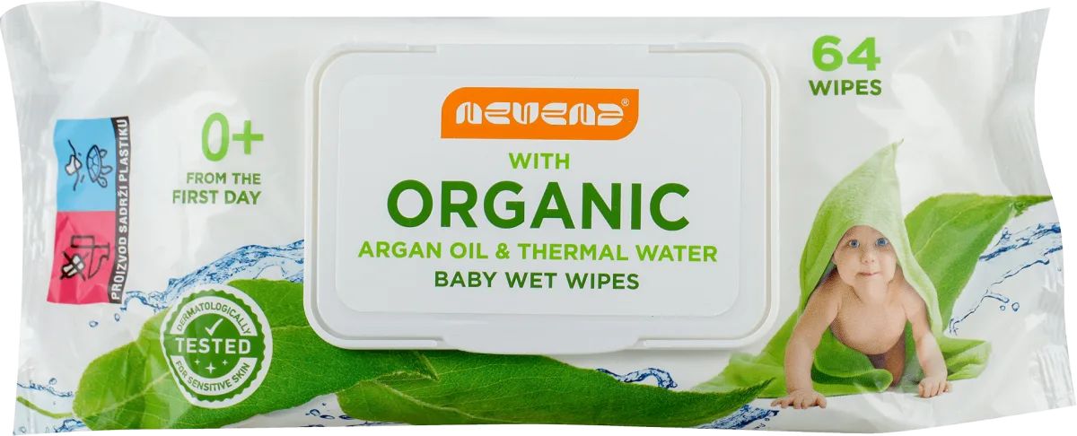 ORGANIC vlažne maramice za bebe - organsko arganovo ulje i termalna voda, 64 kom